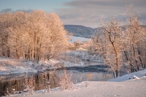 Vermont river in winter snow