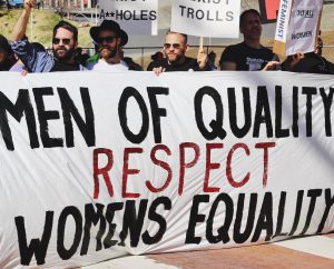 Women's March *Men of Quality Respect Women's Equality* sign