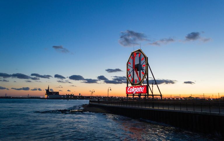 Large Colgate sign.